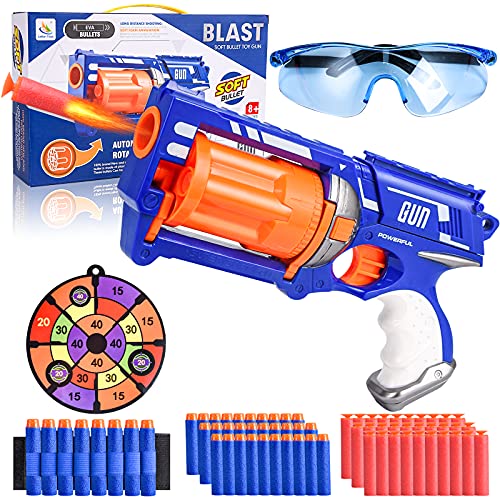 Herefun Pistola de Juguete para Niños, Pistola de Dardos de Espuma con 60 Espuma Balas+Gafas Protectoras+Objetivo, Juegos Tiro Pistola de Ninos Regalos de Cumpleaños y Navidad para Niños