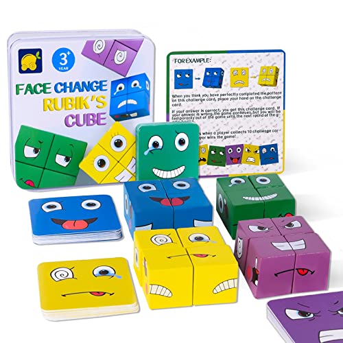 Hereneer Rompecabezas de Expresión de Madera, Juego De Puzzles, Cubos Creativos De Face-Change, Rompecabezas Que Cambia La Cara Juguetes de Bloques de Construcción para Niños De Más De 3 Años (2)