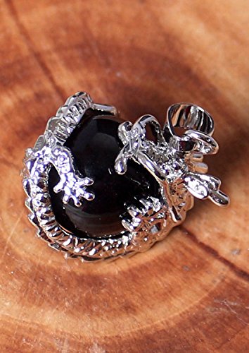 Heritan 1 PCS Natural 15mm Piedra Preciosa Bola Colgante Envuelta Plata Aleacion Dragon para Mujeres Encantada Joyeria Collar - Negro Onix