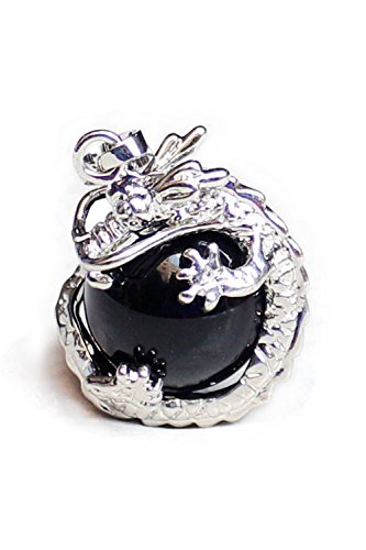 Heritan 1 PCS Natural 15mm Piedra Preciosa Bola Colgante Envuelta Plata Aleacion Dragon para Mujeres Encantada Joyeria Collar - Negro Onix