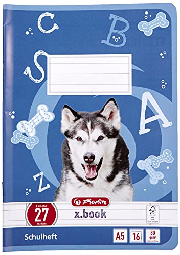 Herlitz 11322617 – Cuaderno, 10 unidades, A5/, diseño (renglones) en color, certificado FSC Mixed, diseños variados