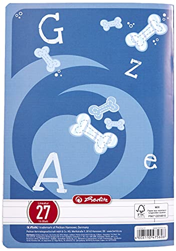 Herlitz 11322617 – Cuaderno, 10 unidades, A5/, diseño (renglones) en color, certificado FSC Mixed, diseños variados