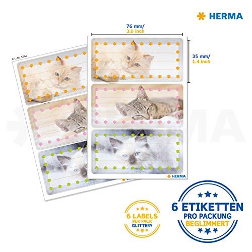 HERMA 5569 - Etiquetas autoadhesivas para libros con diseño de gatos para la escuela, para niños, niñas y niños, 6 unidades