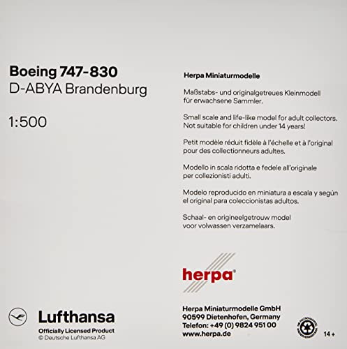 Herpa 531283 - Boeing 747-8, Intercontinental, biplano de Lufthansa, Alas, aeromodelismo, Aviador, construcción de maquetas, Modelos en Miniatura, Objeto de colección, Metal - Escala 1:500