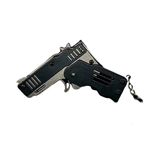 HHYSPA 2 Pieces Mini Metal Folding Rubber Band Gun Toy, Pocket Rubber Banders Band Slingshot Toys Pockets Keychain Black