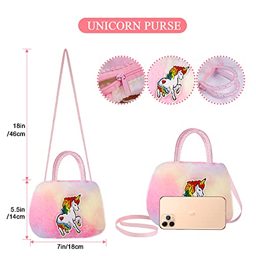 Hifot Unicornio Peluche Bolso con Joyas para Niño, Lindos Unicornio Collar Pulsera Anillo Pendientes, Princesa Joya Regalo Fiesta Accesorios Vestido Dress up