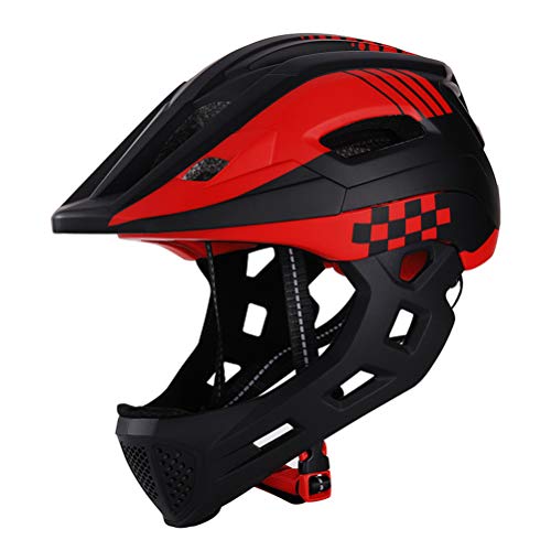 Hihey Casco para niños Casco para niños con mentonera, Casco para Bicicleta para niñas y niños de 2 a 10 años, se Adapta a la Cabeza 52-56 (Negro Rojo)