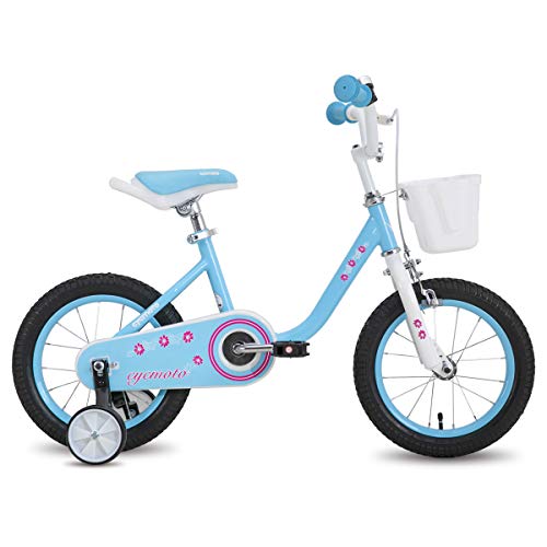 Hiland Bicicleta infantil para niños y niñas a partir de 3, 4, 5, 6 años, Space Shuttle bicicleta de 14 pulgadas, ruedas de apoyo, color lila, rosa y azul