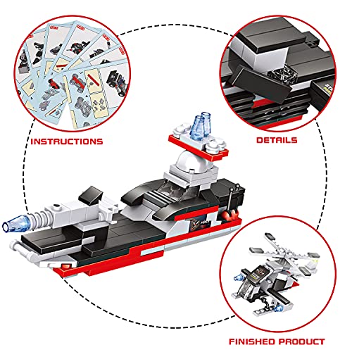 HIUME Portaviones militar, juego de bloques de construcción, juguete modelo de barco de batalla naval 17 en 1 para niños a partir de 6 años