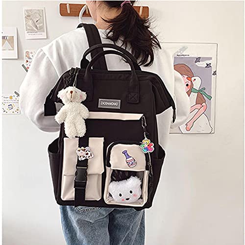 HJKLL Backpack with Kawaii Pin and Cute Accessories, Large Capacity Lightweight School Bag Cute Aesthetic Backpack For Girl Kids Youth Verde Green