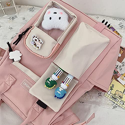 HJKLL Backpack with Kawaii Pin and Cute Accessories, Large Capacity Lightweight School Bag Cute Aesthetic Backpack For Girl Kids Youth Verde Green