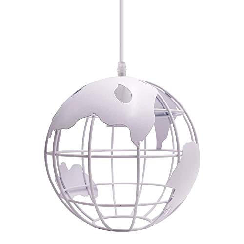 HJXDtech Mapa del Mundo Colgante Luz Industrial Retro Metal Globo Pantalla Colgante Iluminación Loft Bar Lámpara de techo para cocina Lounge Restaurantes, 20cm (Blanco)