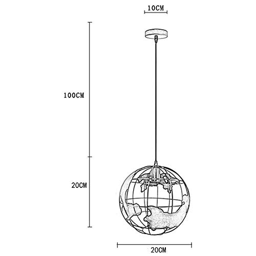 HJXDtech Mapa del Mundo Colgante Luz Industrial Retro Metal Globo Pantalla Colgante Iluminación Loft Bar Lámpara de techo para cocina Lounge Restaurantes, 20cm (Blanco)