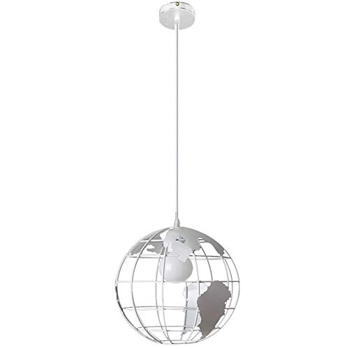 HJXDtech Mapa del Mundo Colgante Luz Industrial Retro Metal Globo Pantalla Colgante Iluminación Loft Bar Lámpara de techo para cocina Lounge Restaurantes, 20cm (Blanco)