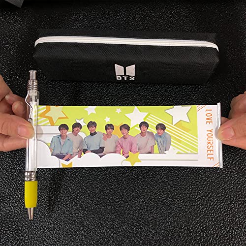 HJYZY 26 piezas de pegatinas BTS Kpop BTS Bangtan Boys Bolígrafo de gel de gran capacidad Estuche de almacenamiento para regalos del ejército