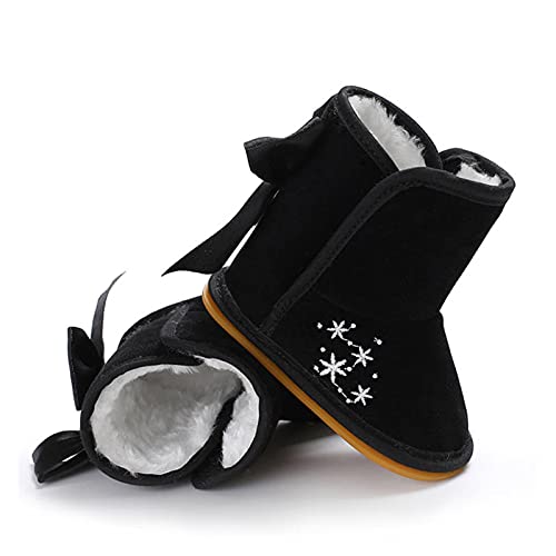 hkwshop Botas para niños Bebé niña Boy Suela de Goma Bowknot Snowfield Booties Infant Outdoor Sole Sole Cálido Non-Slip Boots Zapatos de niños (Color : Black, Size : 12-18 Months)