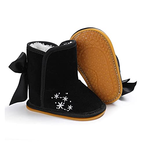 hkwshop Botas para niños Bebé niña Boy Suela de Goma Bowknot Snowfield Booties Infant Outdoor Sole Sole Cálido Non-Slip Boots Zapatos de niños (Color : Black, Size : 12-18 Months)