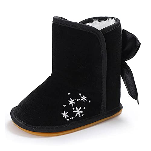 hkwshop Botas para niños Bebé niña Boy Suela de Goma Bowknot Snowfield Booties Infant Outdoor Sole Sole Cálido Non-Slip Boots Zapatos de niños (Color : Black, Size : 12-18 Months)