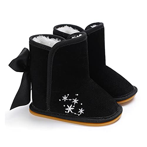 hkwshop Botas para niños Bebé niña Boy Suela de Goma Bowknot Snowfield Booties Infant Outdoor Sole Sole Cálido Non-Slip Boots Zapatos de niños (Color : Black, Size : 12-18 Months)