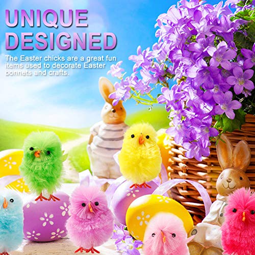 HLTER Paquete de 36 pequeños y lindos pollitos de Pascua, colorido juego de mini pollitos de Pascua DIY adornos de Pascua mullidos decoraciones novedosas para actividades de caza de Pascua