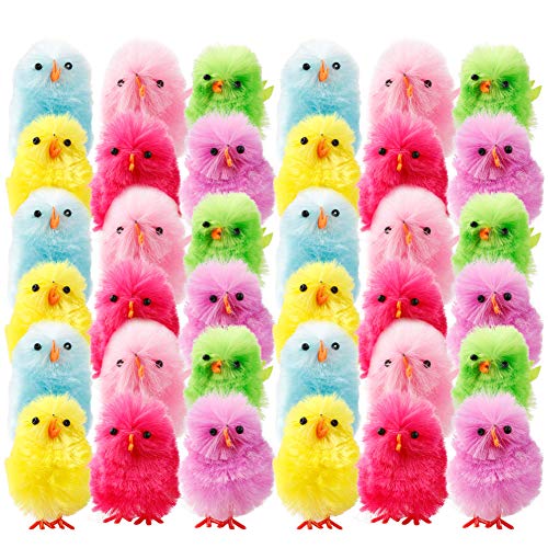 HLTER Paquete de 36 pequeños y lindos pollitos de Pascua, colorido juego de mini pollitos de Pascua DIY adornos de Pascua mullidos decoraciones novedosas para actividades de caza de Pascua