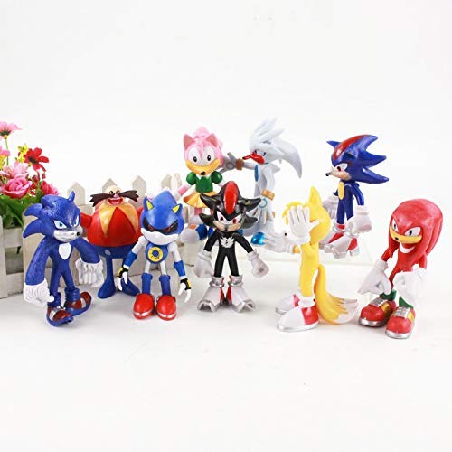 HNZYAMZDS Sonic Toys 10-13cm 9pcs/lot Sonic Figure Boom Rare Dr Eggman PVC Model Toy Sonic Shadow Tails Personajes Regalo para Niños