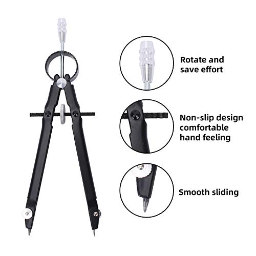 HO2NLE Compás Dibujo Técnico 2pcs Compás Escolar Primaria/Secundaria Compasso Bigotera para Escolar Dibujo Técnico con Articulaciones en Ambos Brazos Goma de Borrar y Minas Compás