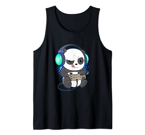 Hombre Gaming Panda Video Reproductor de computadora Videojuego Camiseta sin Mangas