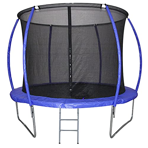 HOMCOM Cama Elástica Multifuncional Estable para Exterior e Interior Patio Gimnasio Trampolín Grande con Red Seguridad y Escalera Carga 100kg para Adultos y Niños Φ244x205 cm Azul