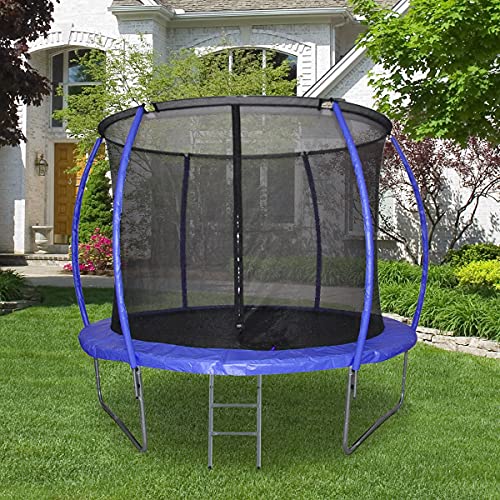 HOMCOM Cama Elástica Multifuncional Estable para Exterior e Interior Patio Gimnasio Trampolín Grande con Red Seguridad y Escalera Carga 100kg para Adultos y Niños Φ244x205 cm Azul