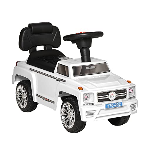 HOMCOM Coche Correpasillos para Bebé de 18-36 Meses Coche sin Pedales con Faros Música Bocina Compartimento de Almacenaje y Respaldo Alto 68x30,5x41,5 cm Blanco