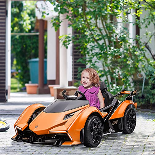 HOMCOM Coche Eléctrico para Niños de +3 Años 12V Licenciado con Mando a Distancia Faros Luz LED Música MP3 USB y Apertura de Puerta 117x66x50 cm Naranja