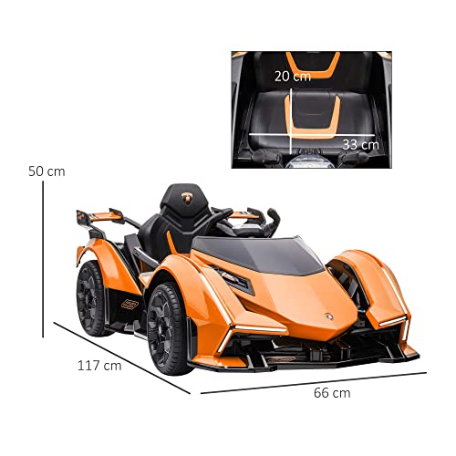 HOMCOM Coche Eléctrico para Niños de +3 Años 12V Licenciado con Mando a Distancia Faros Luz LED Música MP3 USB y Apertura de Puerta 117x66x50 cm Naranja