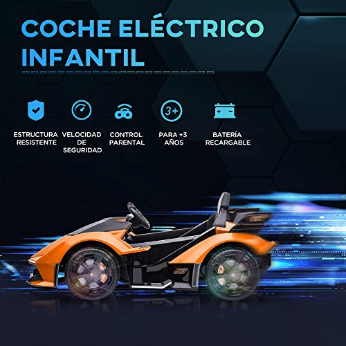 HOMCOM Coche Eléctrico para Niños de +3 Años 12V Licenciado con Mando a Distancia Faros Luz LED Música MP3 USB y Apertura de Puerta 117x66x50 cm Naranja