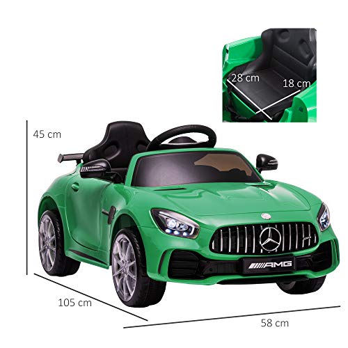 HOMCOM Coche Eléctrico para Niños Mercedes GTR con Licencia +3 Años Batería 12V con Mando a Distancia Música Faros Puerta de Doble Apertura Carga 25kg 105x58x45 cm Verde