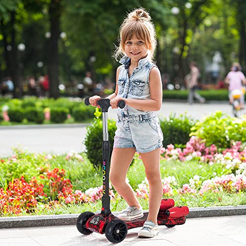 HOMCOM Patinete de 3 ruedas para niños, altura ajustable con ruedas intermitentes, diseño plegable de música en spray de agua, para vehículos de 3 a 8 años, color rojo