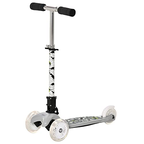 HOMCOM Patinete para Niños de +3 Años Plegable Patinete 3 Ruedas con Luces LED Manillar Altura Ajustable y Freno Posterior Carga Máxima 50 kg 54,7x32,5x59-69 cm Gris