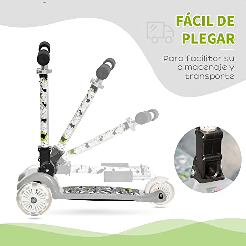 HOMCOM Patinete para Niños de +3 Años Plegable Patinete 3 Ruedas con Luces LED Manillar Altura Ajustable y Freno Posterior Carga Máxima 50 kg 54,7x32,5x59-69 cm Gris