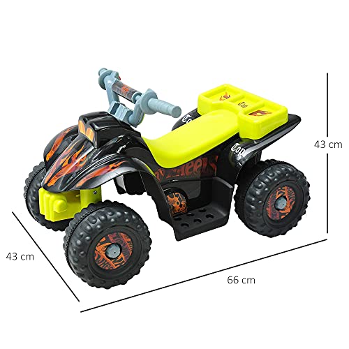 HOMCOM Quad Bateria 6V Moto Eléctrica Infantil Niños +18 Meses Velocidad 2'5 Km/h Carga Máx 20 Kg Sonido Luces Cargador Incluido Negro y Amarillo