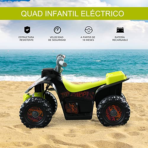 HOMCOM Quad Bateria 6V Moto Eléctrica Infantil Niños +18 Meses Velocidad 2'5 Km/h Carga Máx 20 Kg Sonido Luces Cargador Incluido Negro y Amarillo