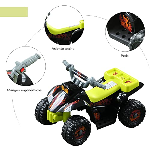 HOMCOM Quad Bateria 6V Moto Eléctrica Infantil Niños +18 Meses Velocidad 2'5 Km/h Carga Máx 20 Kg Sonido Luces Cargador Incluido Negro y Amarillo