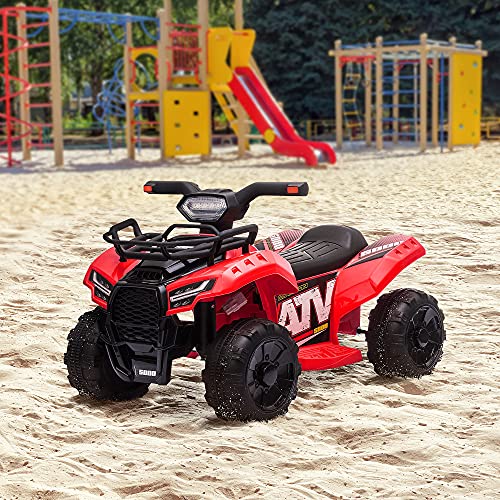 HOMCOM Quad Eléctrico para Niños de 18-36 Meses Vehículo Eléctrico a Batería 6V Infantil con Faros LED Velocidad de 2 km/h y Avance 66x44x42 cm Rojo