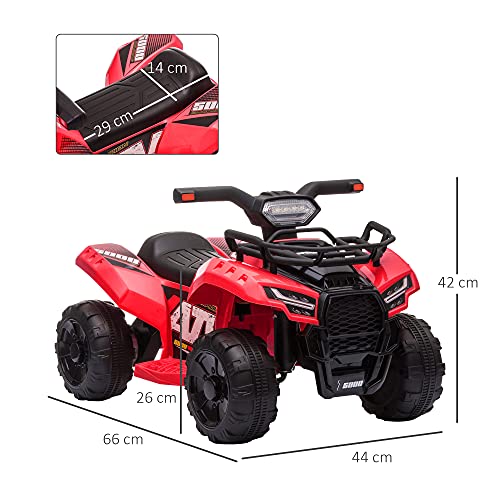 HOMCOM Quad Eléctrico para Niños de 18-36 Meses Vehículo Eléctrico a Batería 6V Infantil con Faros LED Velocidad de 2 km/h y Avance 66x44x42 cm Rojo