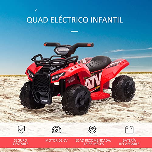 HOMCOM Quad Eléctrico para Niños de 18-36 Meses Vehículo Eléctrico a Batería 6V Infantil con Faros LED Velocidad de 2 km/h y Avance 66x44x42 cm Rojo