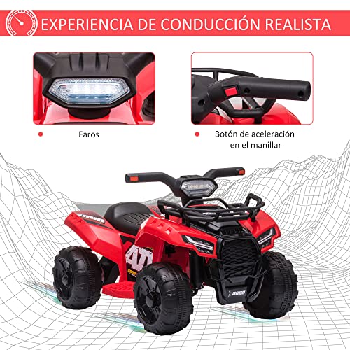 HOMCOM Quad Eléctrico para Niños de 18-36 Meses Vehículo Eléctrico a Batería 6V Infantil con Faros LED Velocidad de 2 km/h y Avance 66x44x42 cm Rojo