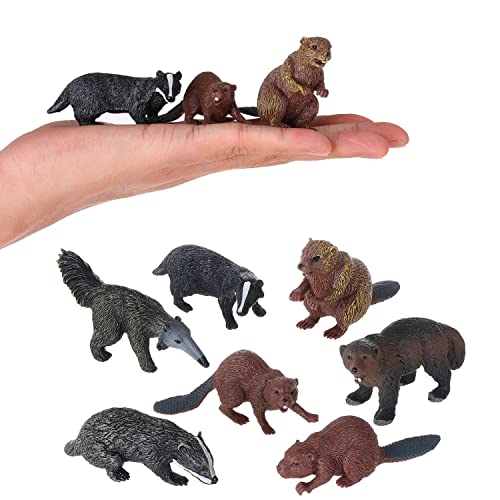 Homnive - Figuras de animales – 7 piezas de animales realistas – Incluye tejón, franela, oso hormiguero, diversidad – Juguete educativo para cumpleaños o Navidad regalo para niños