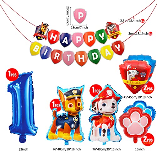 HONGECB Globos de Patrulla Canina, Decoración Cumpleaños Dog, Banner de Happy Birthday, Numeros 1 Decoracion, Dog Birthday Party Foil Balloons for Kids Gift Fiesta, 9 Piezas