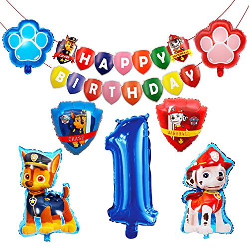 HONGECB Globos de Patrulla Canina, Decoración Cumpleaños Dog, Banner de Happy Birthday, Numeros 1 Decoracion, Dog Birthday Party Foil Balloons for Kids Gift Fiesta, 9 Piezas