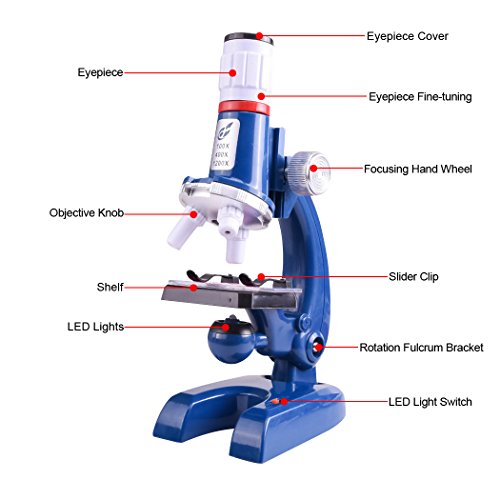 HONPHIER Niños Microscopio Kit Scienza Microscopio Bambini 100x 400x 1200x Microscopio con LED Luci Teléfono Soporte Ajustable Kit de Microscopio para Estudiantess