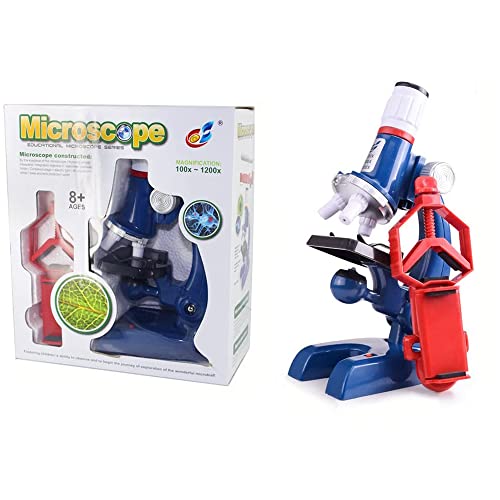 HONPHIER Niños Microscopio Kit Scienza Microscopio Bambini 100x 400x 1200x Microscopio con LED Luci Teléfono Soporte Ajustable Kit de Microscopio para Estudiantess